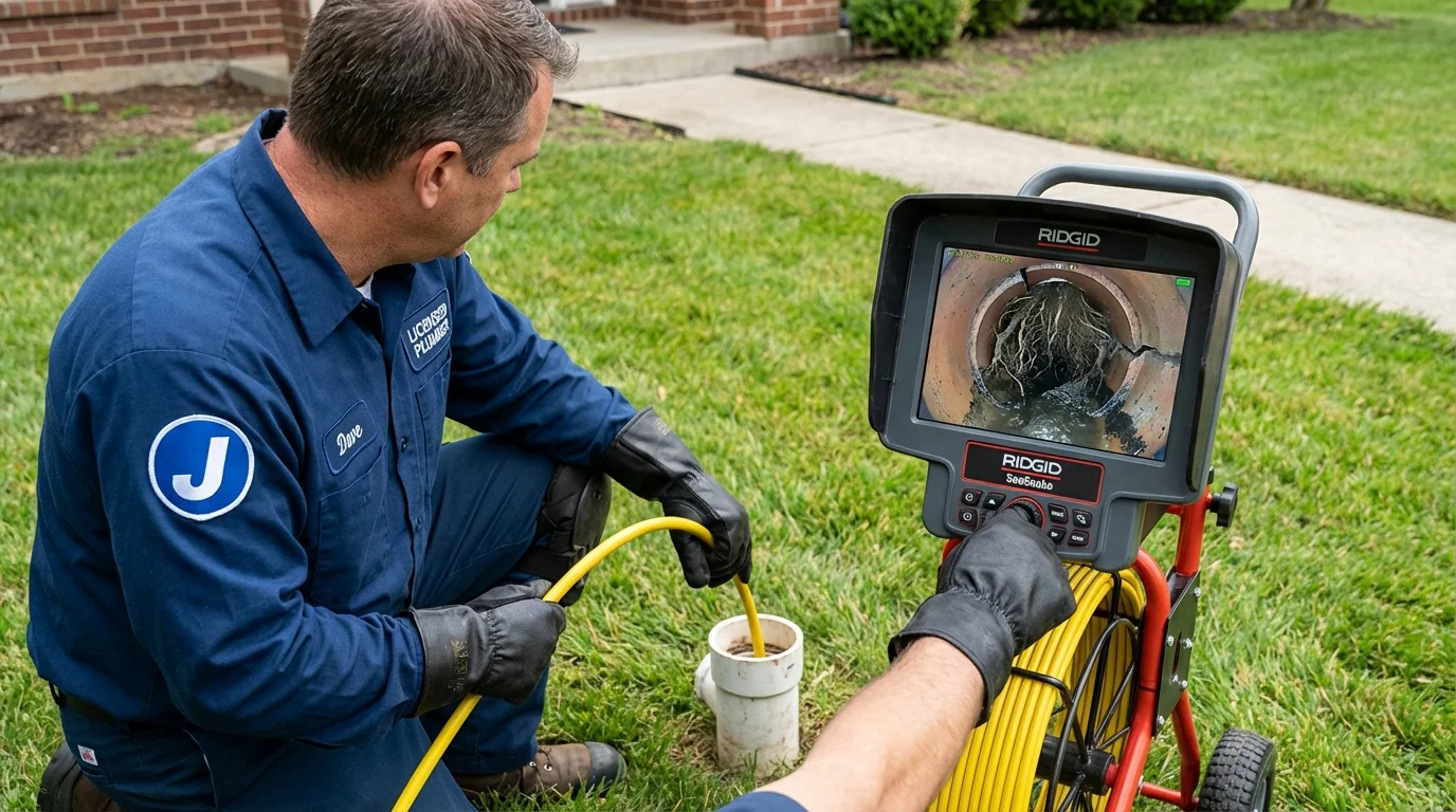 Sewer camera inspection being performed by Johns Plumbing LLC in Ashby